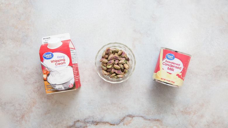 Pistachio ice cream ingredients on table