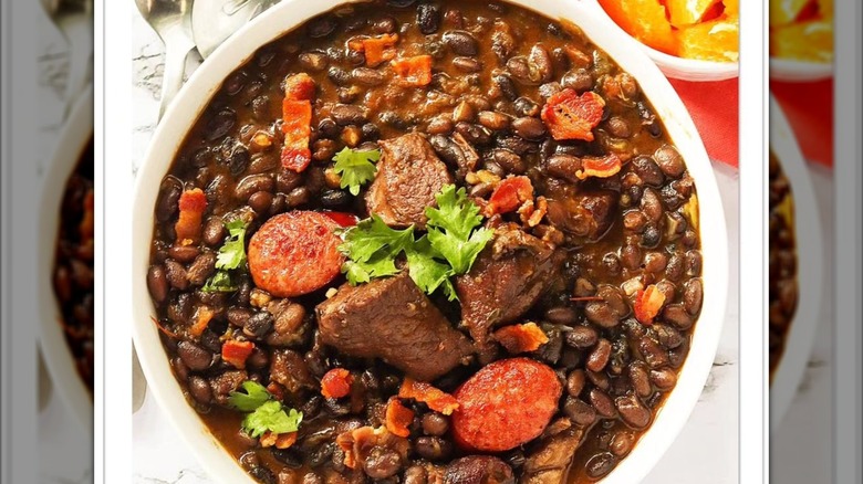 Stew with beef, carrots, bacon, and beans