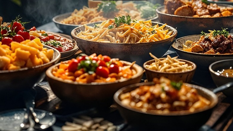 Assortment of fushion dishes on buffet