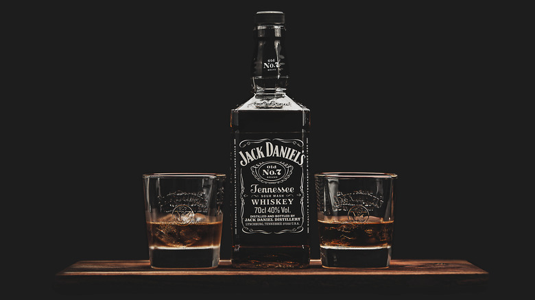 Jack Daniel's bottle two glasses black