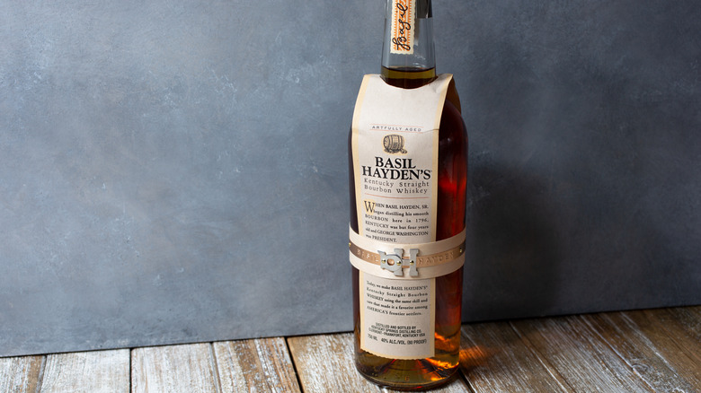 Basil Hayden's bottle rustic wood grey