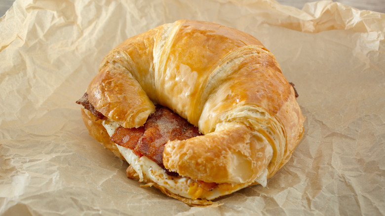 Bacon, Egg, and Cheese breakfast sandwich on a croissant