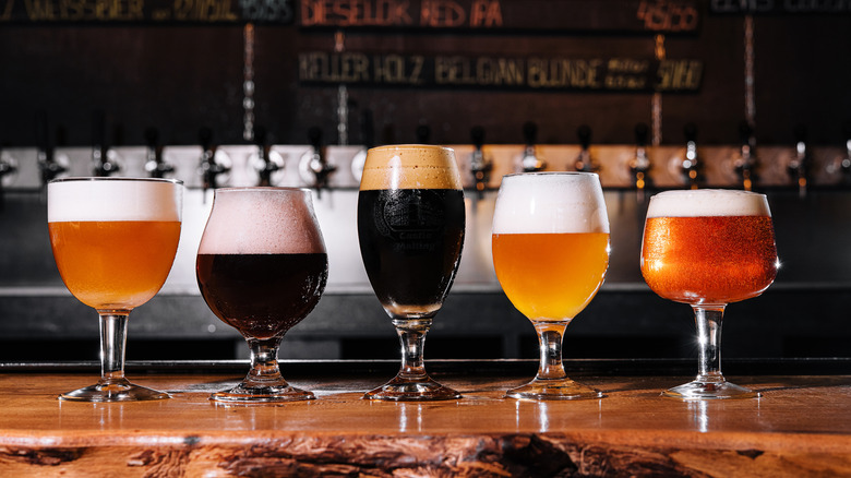 selection of beers at a bar
