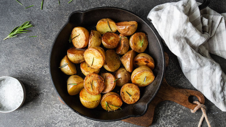 Roasted potatoes in cast iron pan