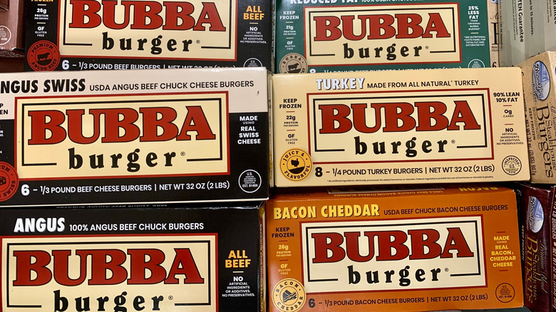 Different Bubba Burger boxes stacked
