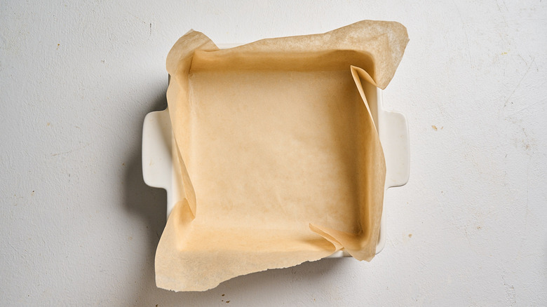 baking dish lined with parchment