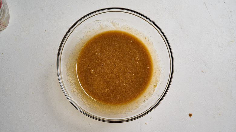 sugar and eggs combined with butter