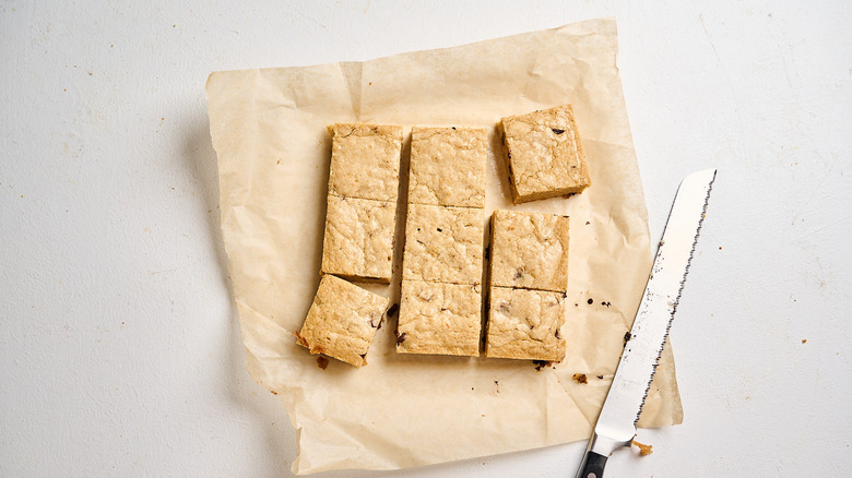sliced blondies on a table