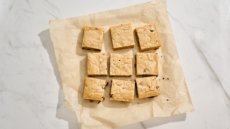 blondies sliced on a table