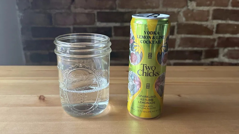 Two Chicks Sparkling Keylime Lemonade in glass mason jar