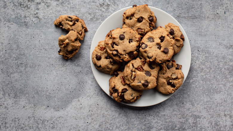 chocolate chip cookies on white plate