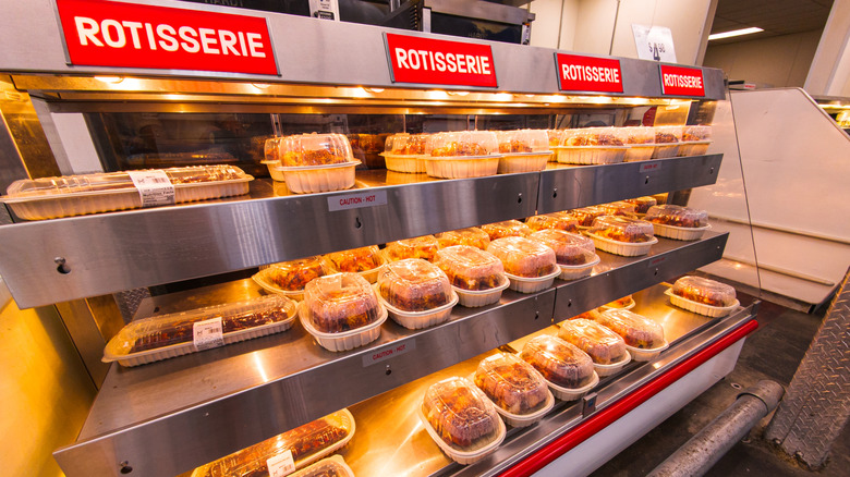 Heated rotisserie chicken at Costco