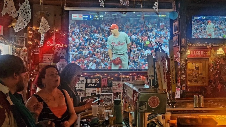 TV and bar at Dirty Frank's