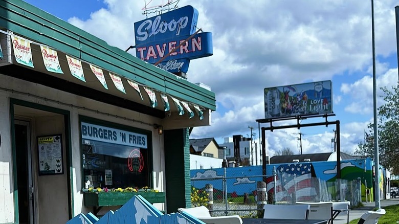 Sign outside Sloop Tavern