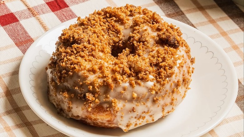 Apple crumb donut on a plate