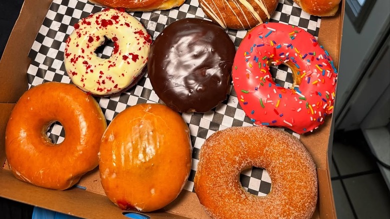 various types of donuts in a box