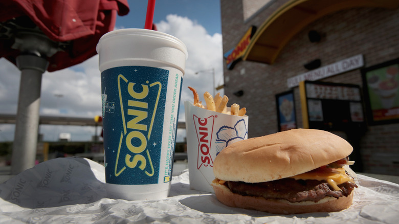 Sonic burger combo on table outdoors