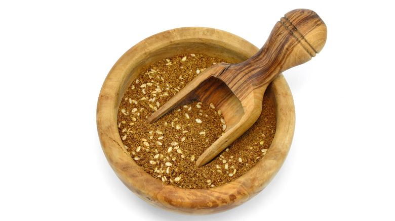 Za'atar mix in a wooden bowl