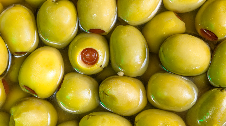 Stuffed green olives in brine