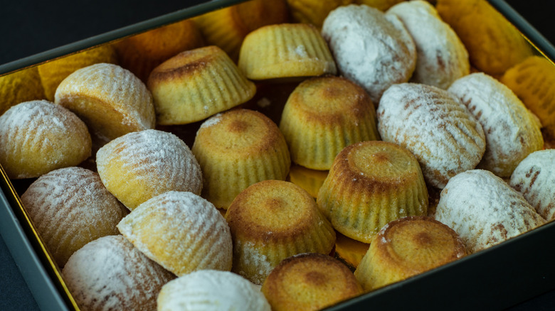 Box of maamoul sweets with powdered sugar