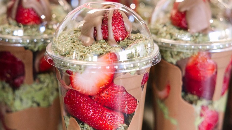 Parfait cups of strawberries and chocolate