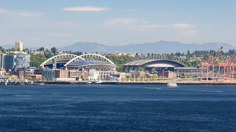 Lumen Field and T-Mobile Park in Seattle from across the water