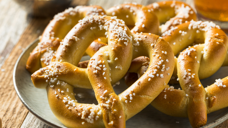 Soft pretzels on a plate