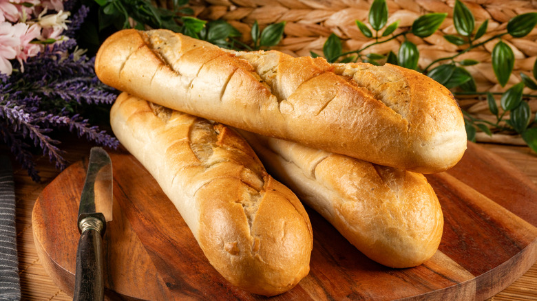 French bread on a wood cutting board