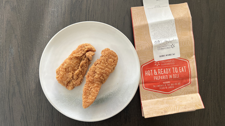 Walmart chicken tenders on a white plate