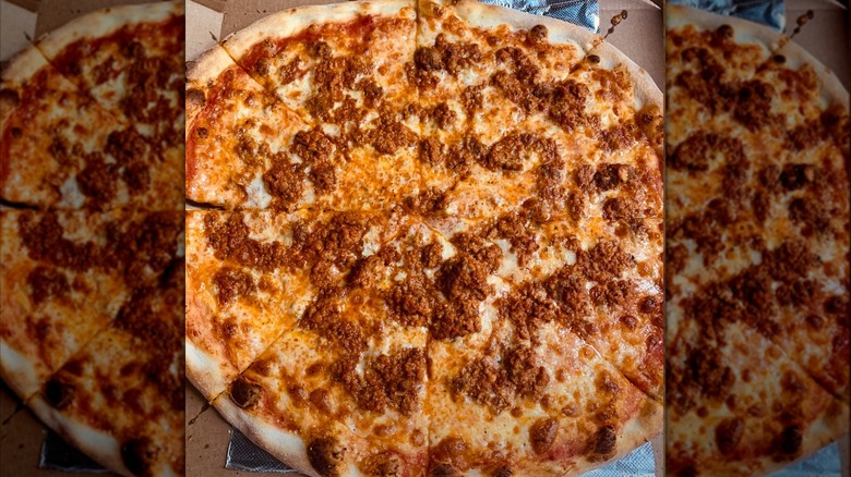 Whole New York-style meatball pizza in a box