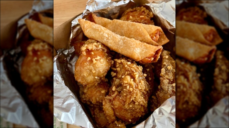Korean fried chicken in foil container