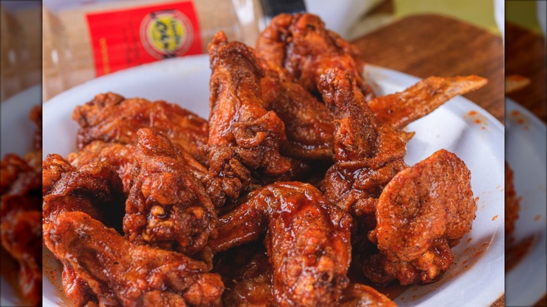 Plate of hot fried chicken
