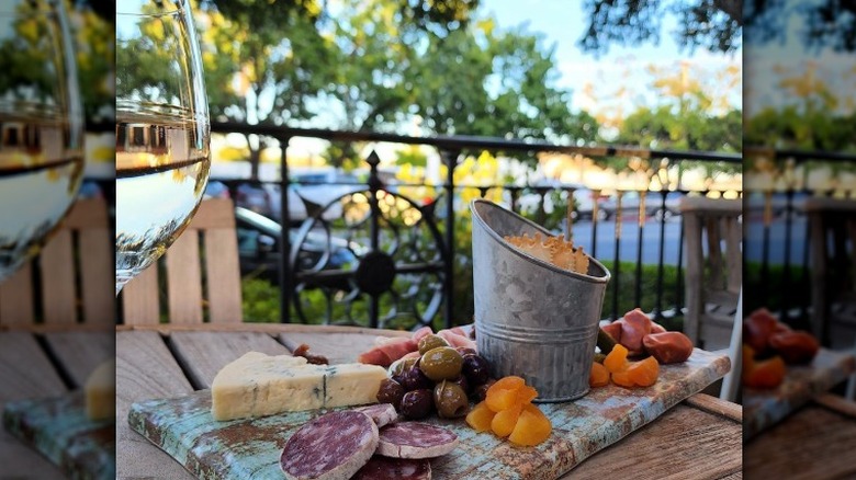 Wine and charcuterie board outdoors