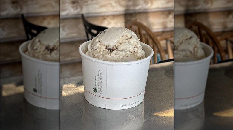 Scoop of butter pecan ice cream in cup