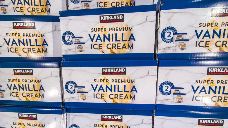 Boxes of Kirkland vanilla ice cream