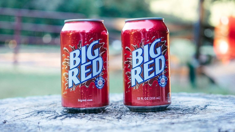 Two cans of Big Red outside