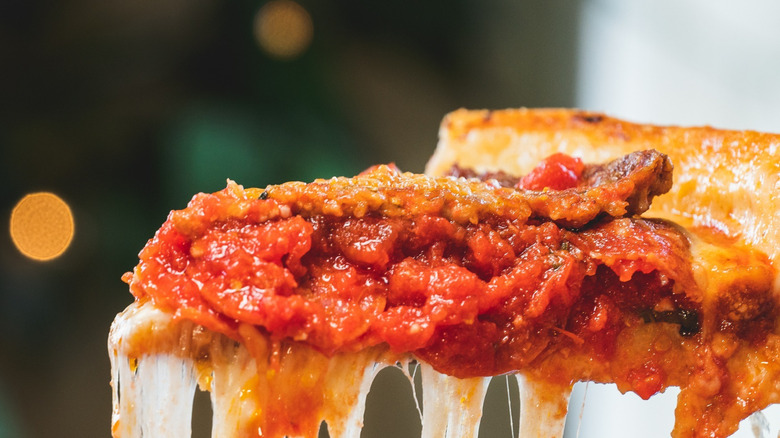 A slice of Chicago deep dish pizza from Masa of Echo Park