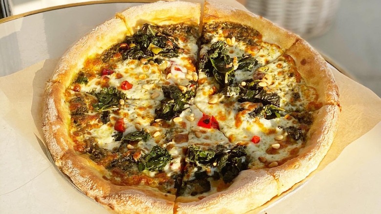 A stone oven pizza from The Butcher's Daughter