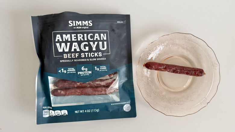 Wagyu beef sticks in a bag and on a plate
