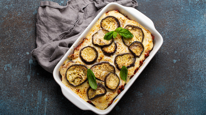 eggplant casserole in baking dish