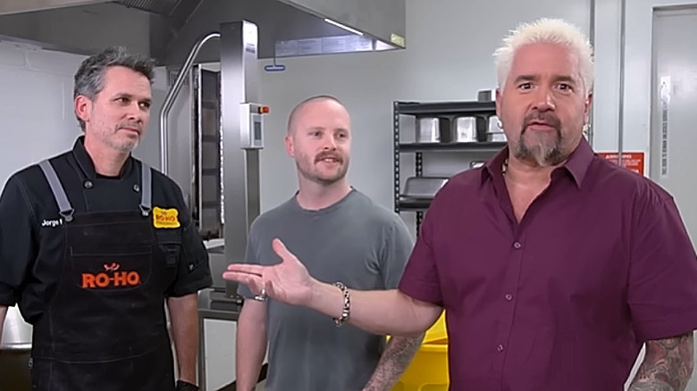 Guy Fieri shooting with Chef Jorge Rojo at Ro-Ho Pork and Bread