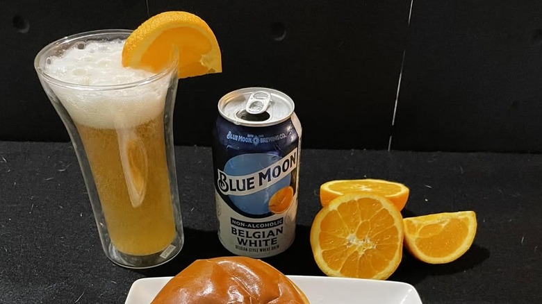 Can of Blue Moon Belgian White and beer glass