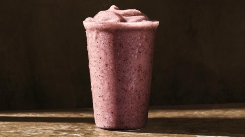 Blueberry, peach, almond milk smoothie