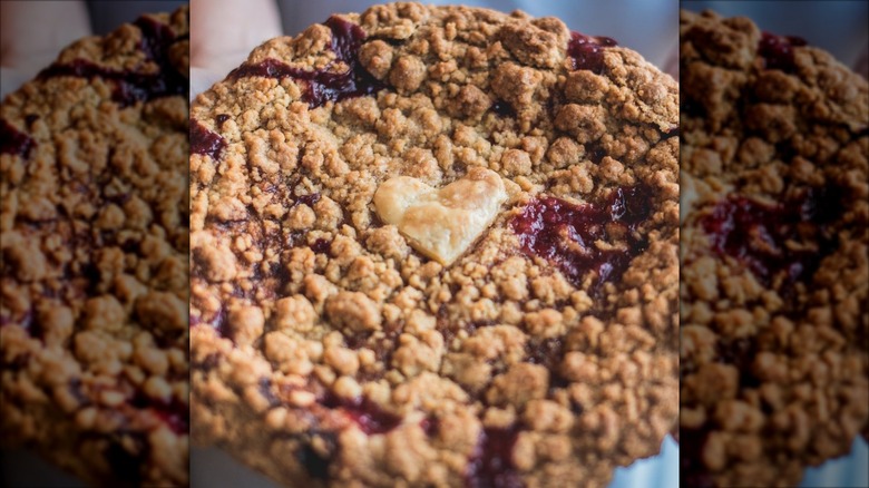 Close-up of fruit crumble pie