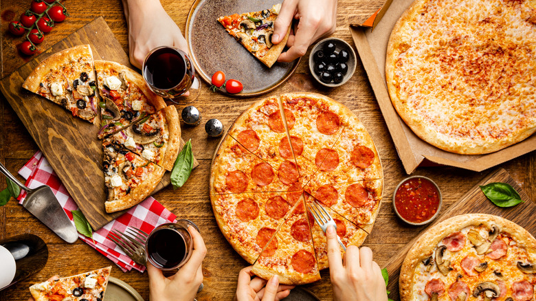 Top view of a pizza meal