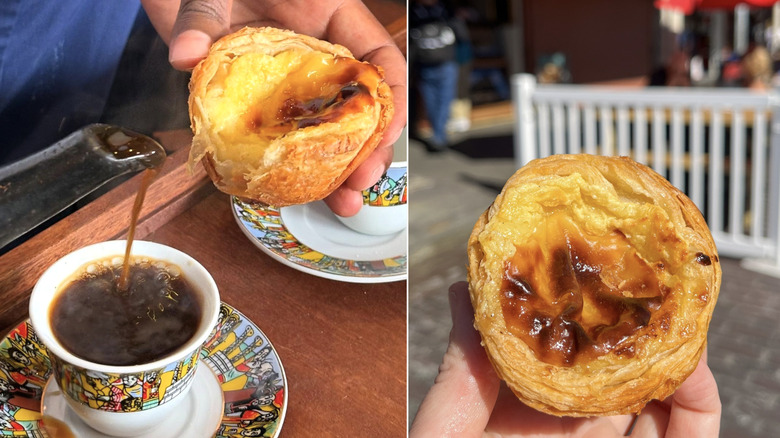 African pastry and coffee held by a diner at Pike Place Market in Seattle