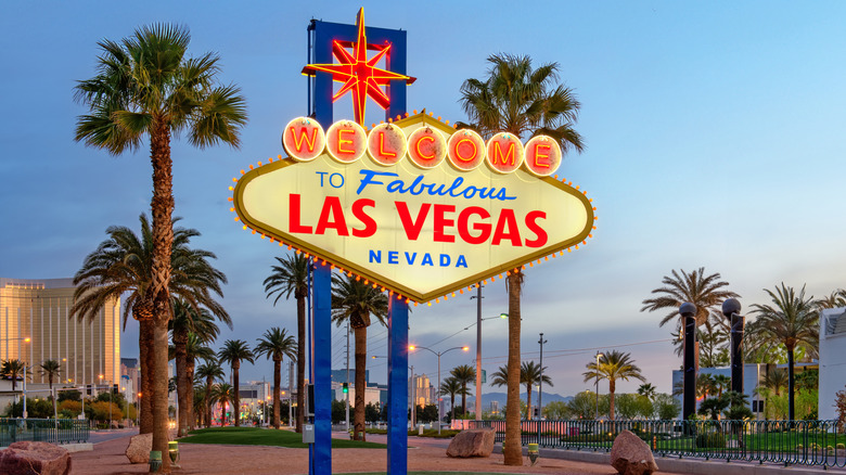 Las Vegas welcome sign under blue sky