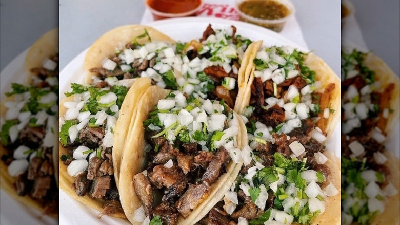 King Taco pile of steak tacos with onions