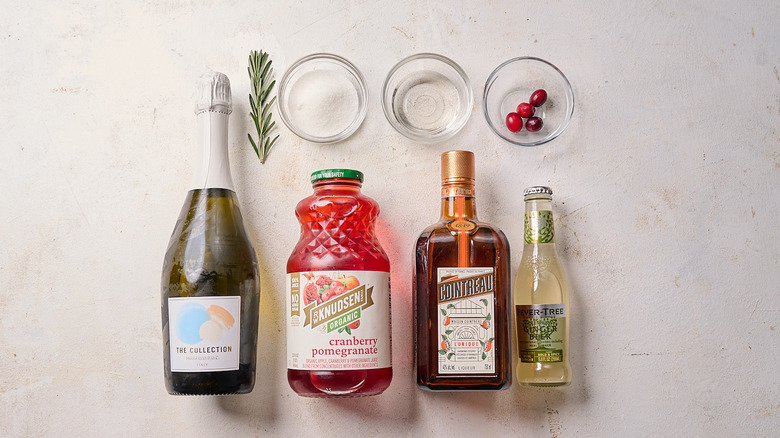 Poinsettia cocktail ingredients on table