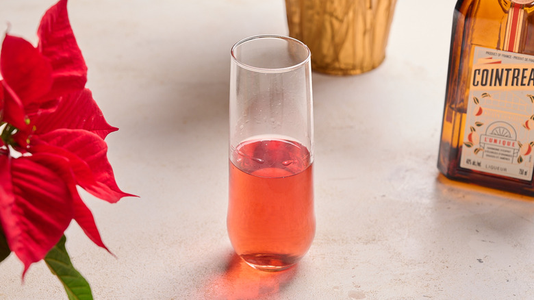 juice and cointreau added to champagne flute